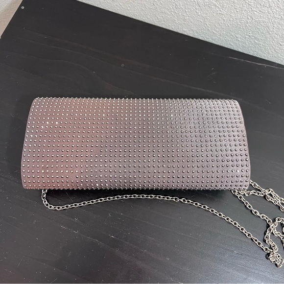 Gunmetal Studded Satin Evening Clutch | Silver Chain Crossbody Envelope Bag - Picture 4 of 14